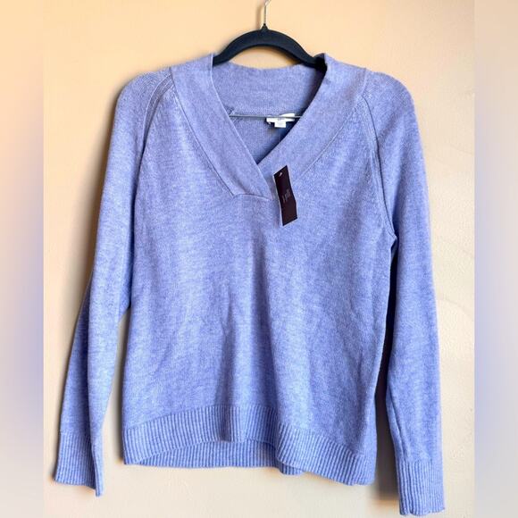 J. JILL Overlapping V Neck Sweater XS Cotton Blend Blue Cozy Comfy luxury NEW - Picture 1 of 10